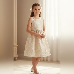 Elegant Gold Floral Kids Dress